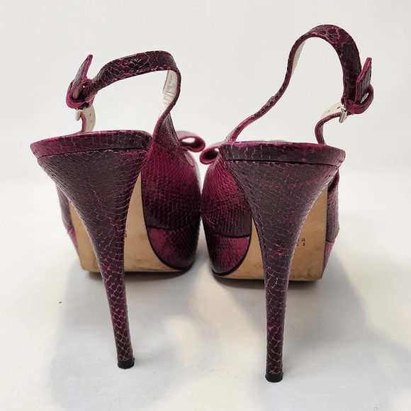 Stuart Weitzman Vevey Pink Leather Snake Print Stiletto Heels 10 M Slingback Bow - Picture 7 of 10